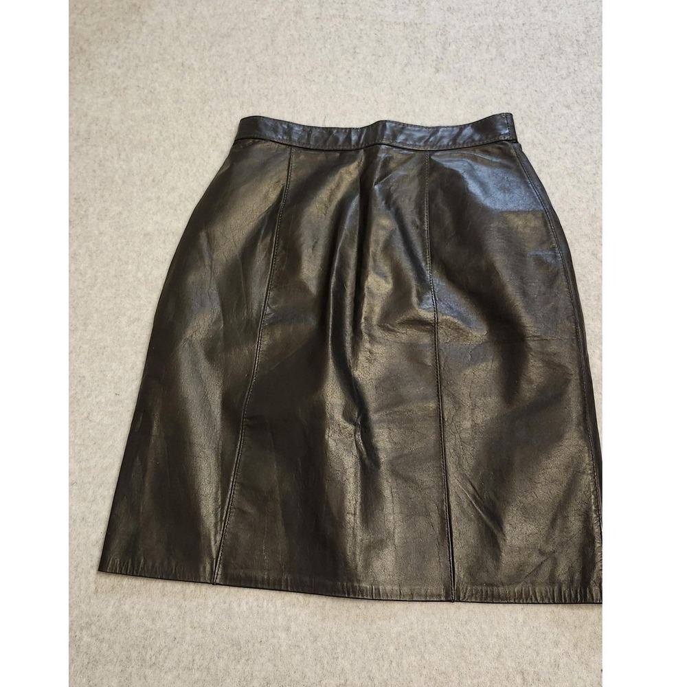 Leather Skirt Womens 9/10 Black Lined Back‎ Zip A-Line Minimalist Argentina